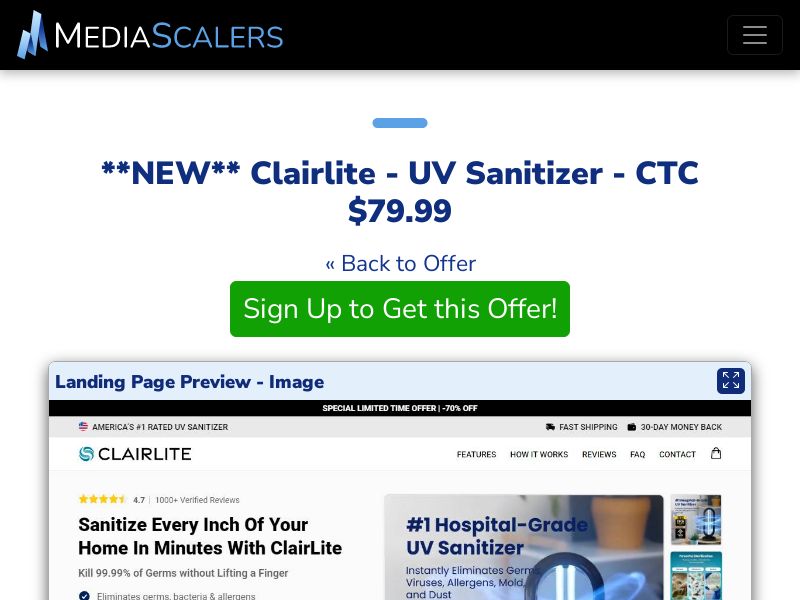 Clairlite UV Sanitizer Clairlite UV Sanitizer Producto